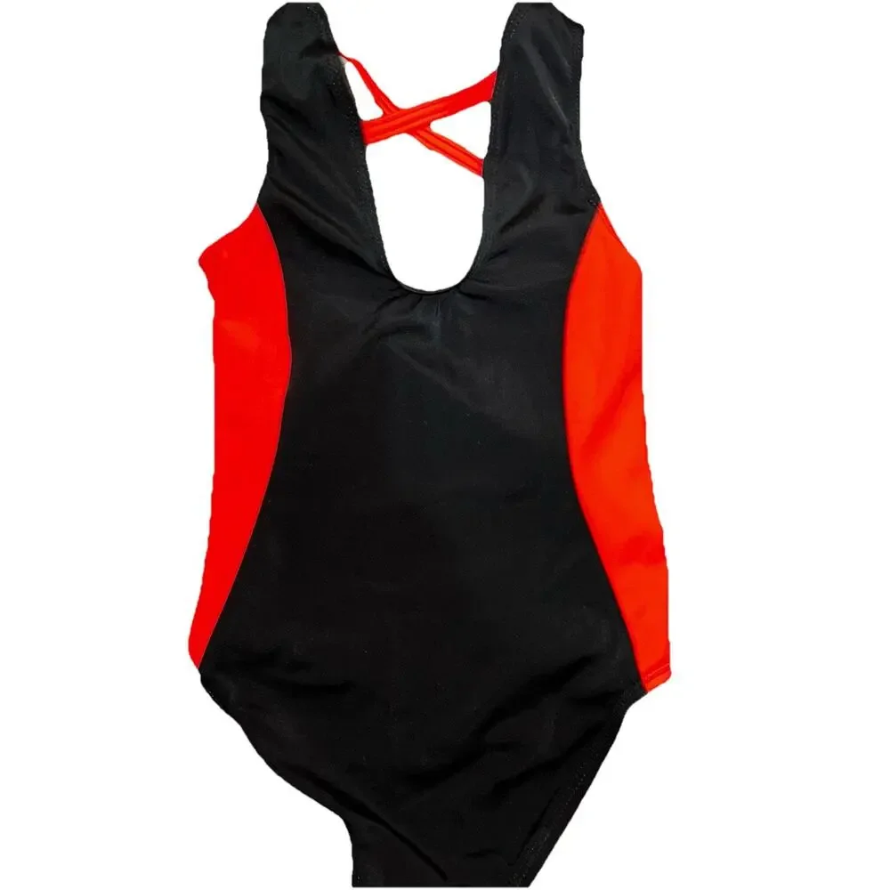 GK Elite Gymnastics Leotard Red Black Multi Design Velour Panel Size TD Or CXXS